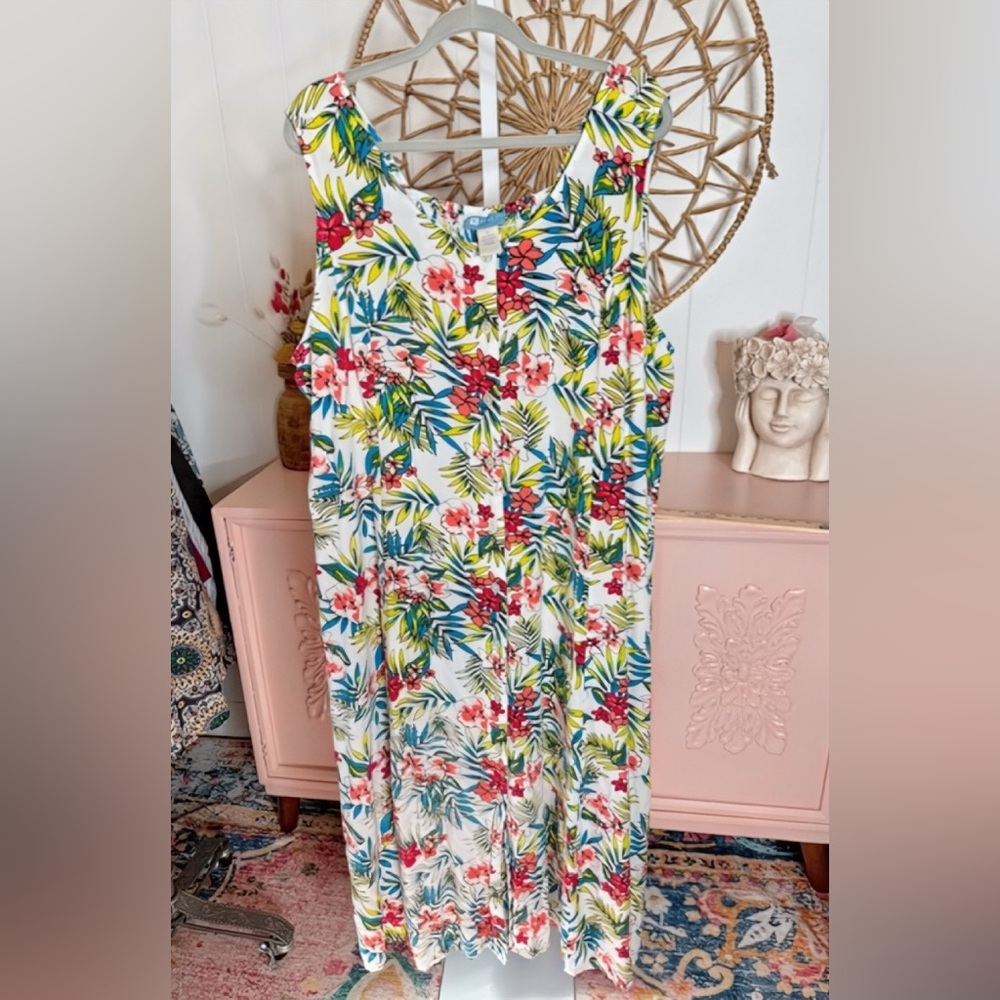 Koret Floral Print Dress with Red and Green Accents 2X